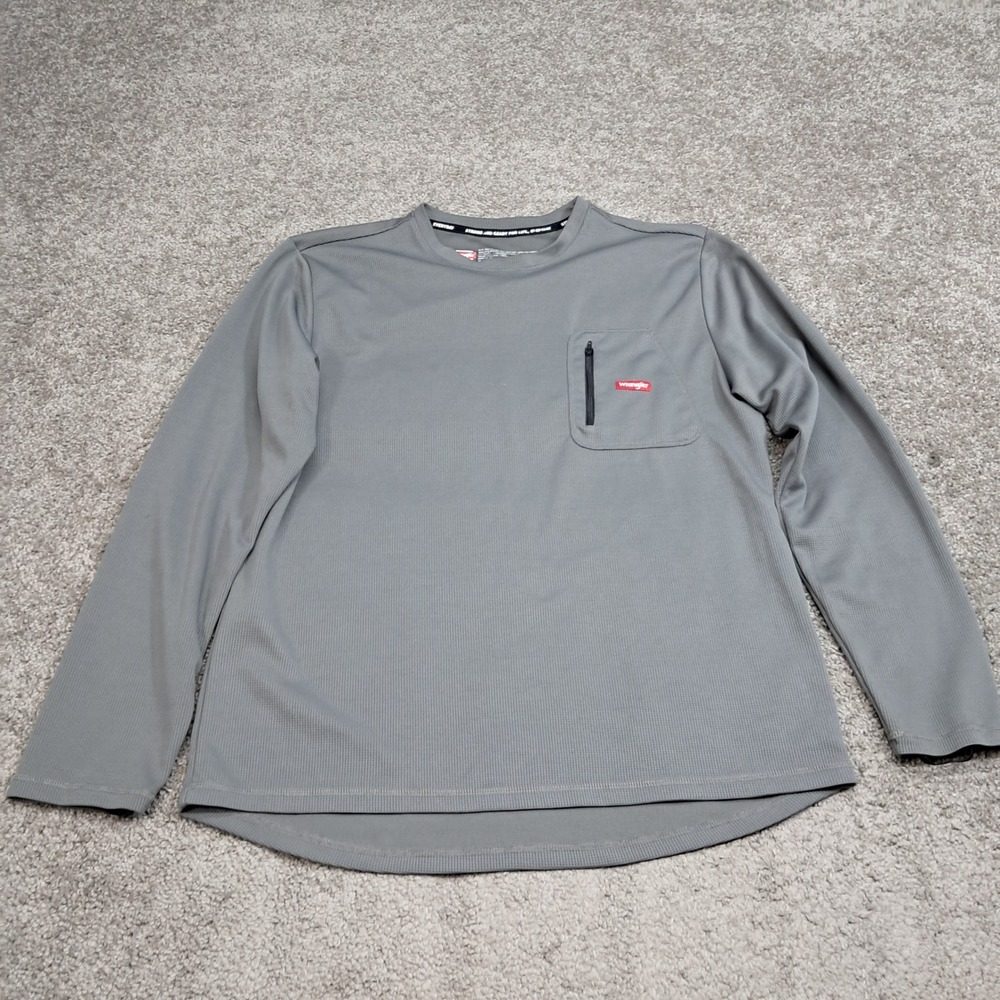 Wrangler Workwear Mens Gray Waffle Knit Long Sleeve Shirt Zipper Pocket XL